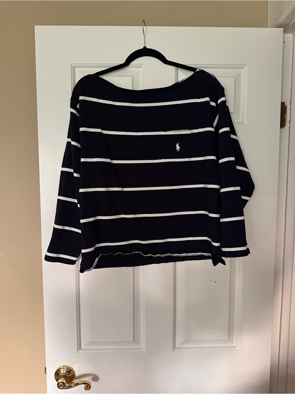 Polo by Ralph Lauren Navy & White Striped Off-the-Shoulder Sweater
